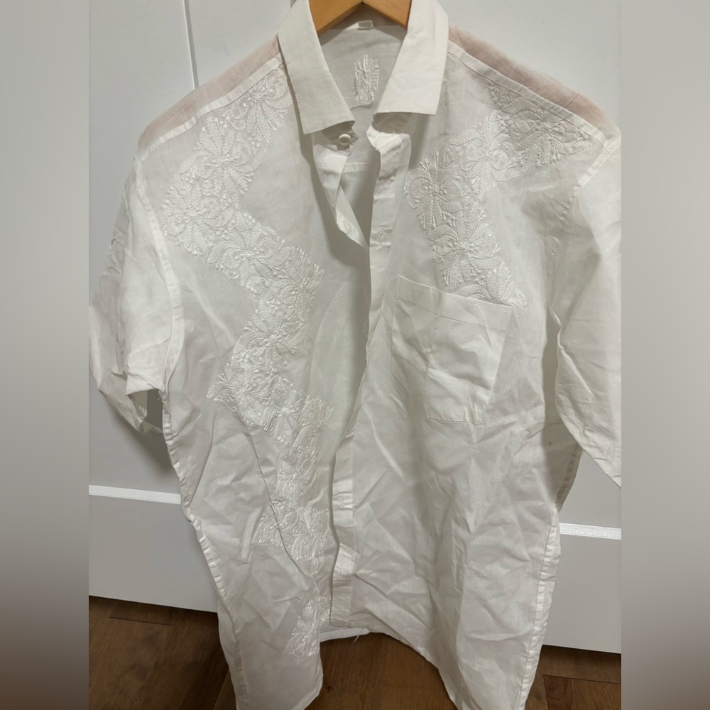 White Embroidered Short Sleeve Shirt